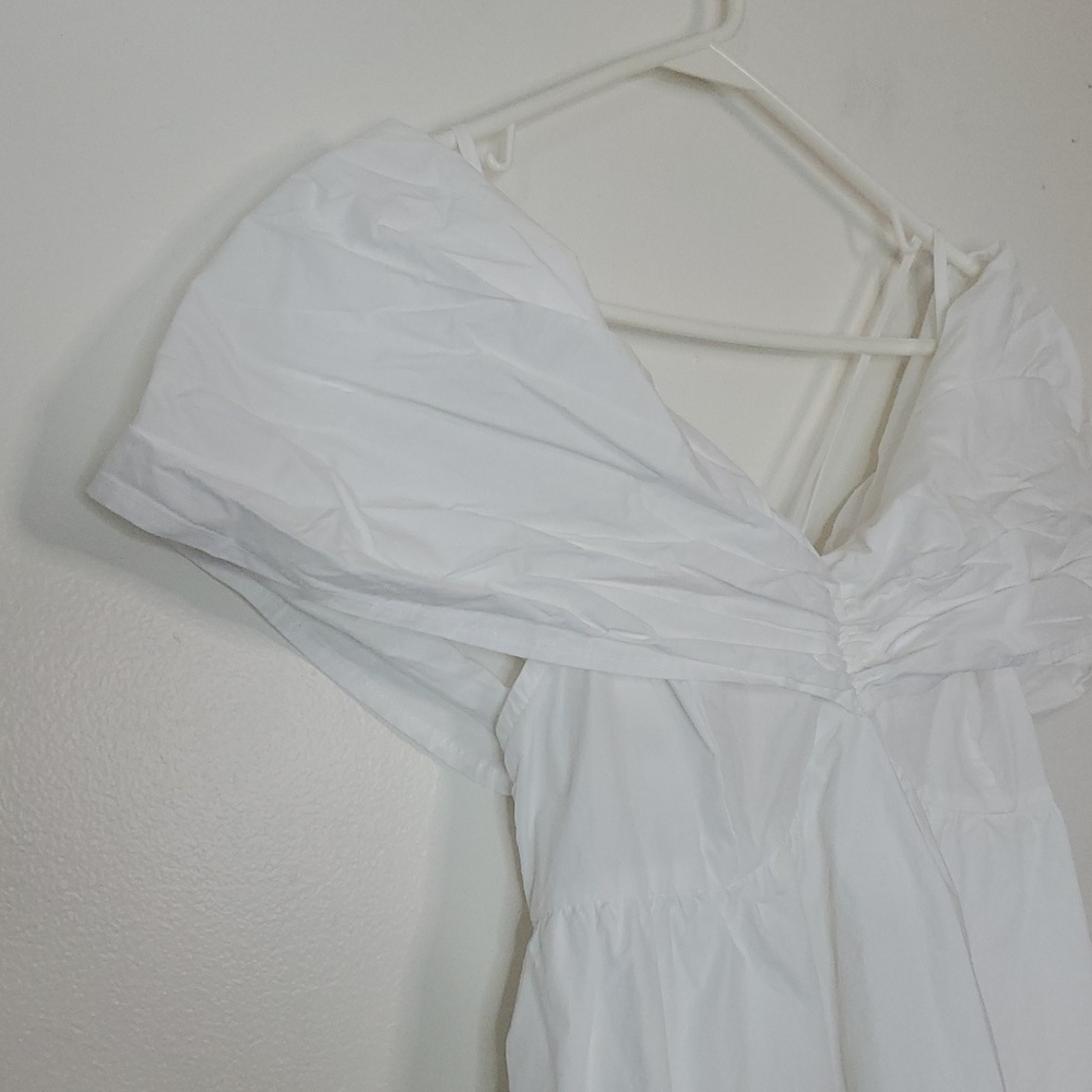 Day + Moon White Cotton Mini Dress Size Small Puff Sleeve Shoulder Lined Zip - Picture 4 of 12